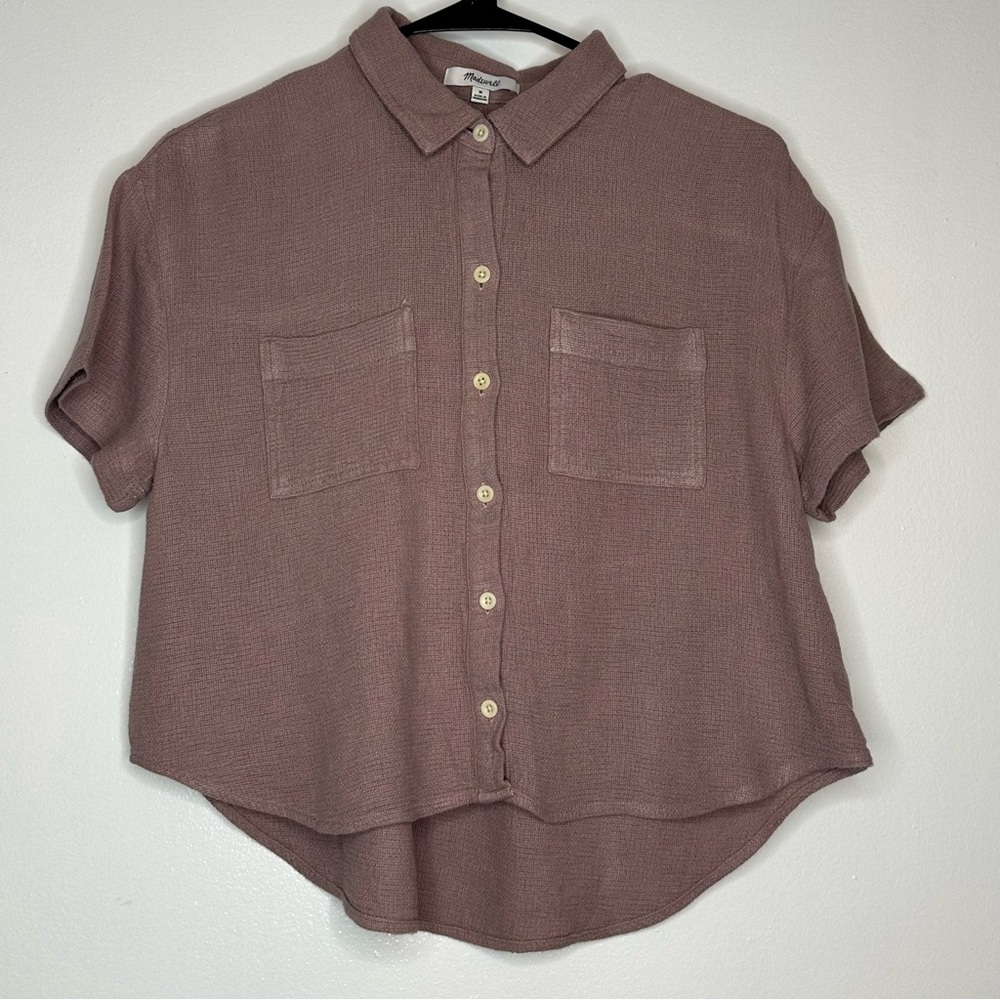 Madewell Pink Boxy Button Down Polo Top